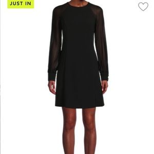 Calvin Klein Sheer Sleeve A-Line Dress